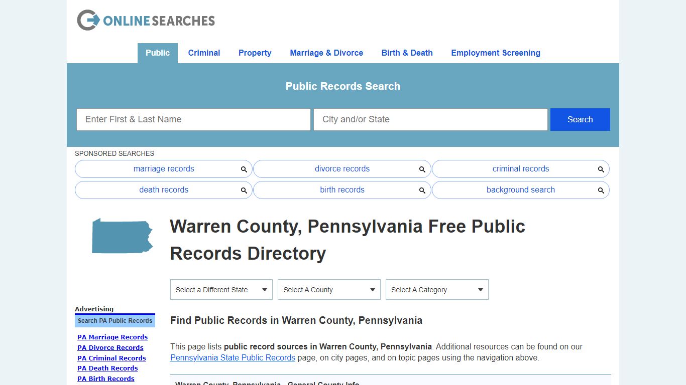 Warren County, Pennsylvania Public Records Directory